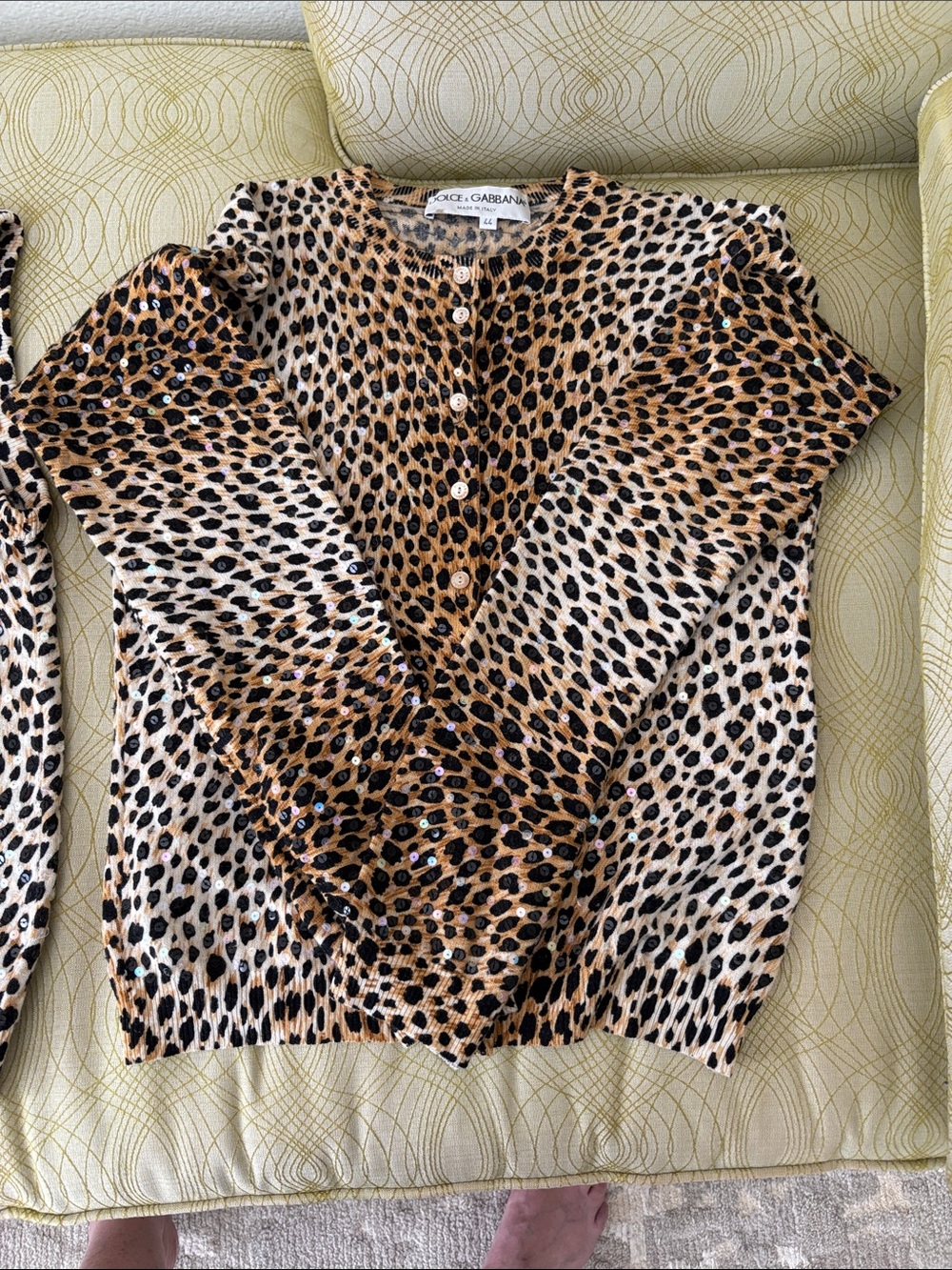 Dolce & Gabbana Leopard Print Sequin Blouse and matching long sleeve cardigan